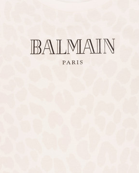 Balmain Дитяча бежева футболка в принт BY8C21Z3763
