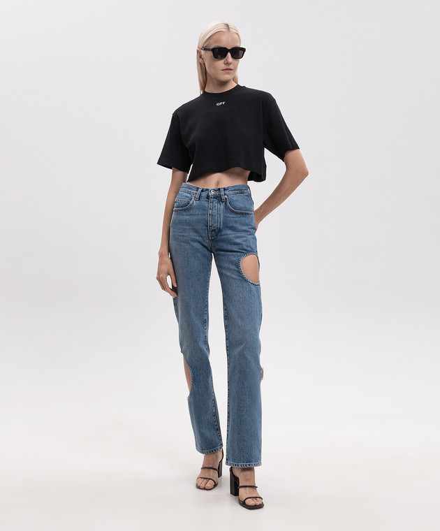 Off-White Черная укороченная футболка в рубчик 2FA00678T изображение 2