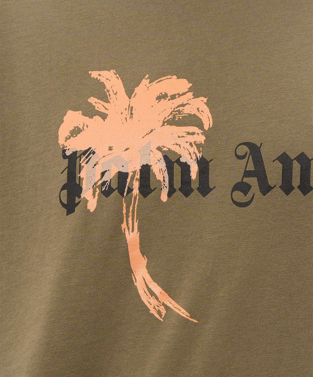 Palm Angels Футболка цвета хаки с принтом логотипа PAMAA003JR006 изображение 5