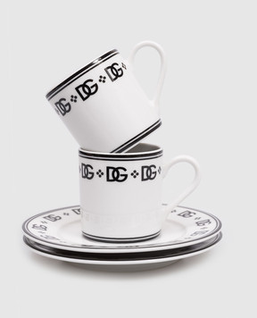 Dolce&Gabbana Набір з порцелянових чашок для кави з блюдцями з монограмою логотипа DG TC0S10TCALH