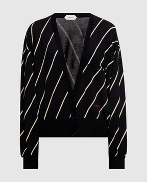 Versace Черный кардиган из шерсти в полоску 10253441A18351