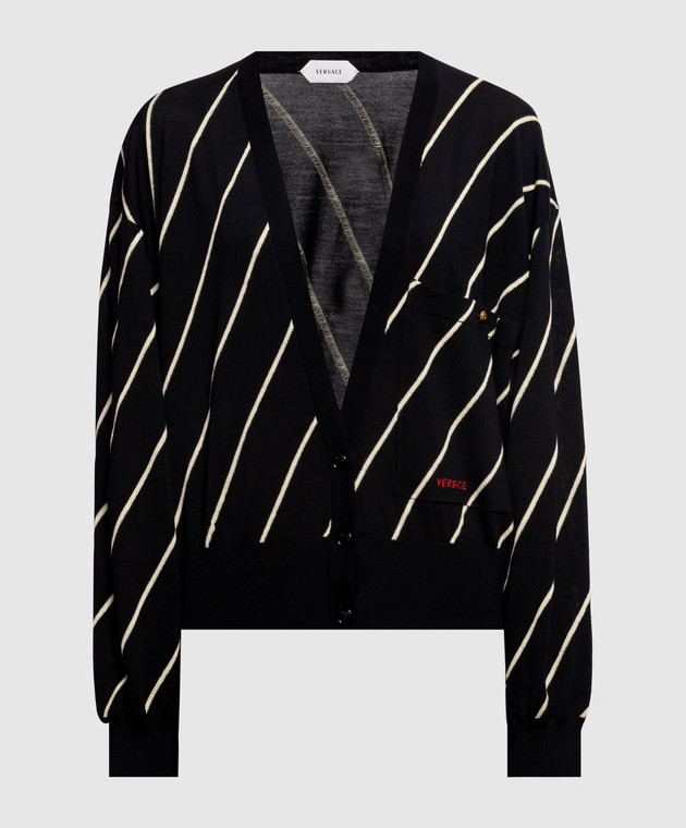 Versace Черный кардиган из шерсти в полоску 10253441A18351