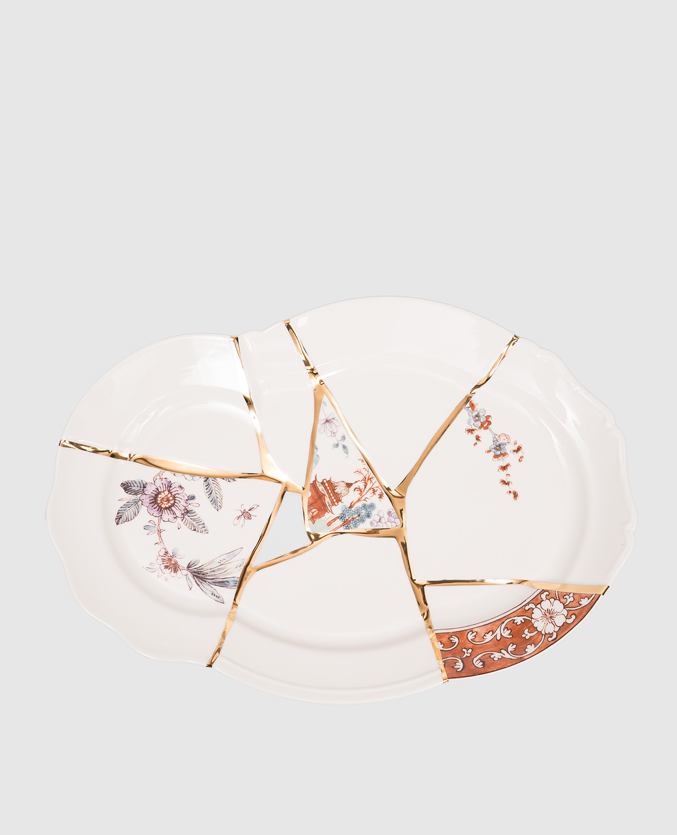 

Белый фарфоровый поднос Kintsugi с позолотой, Посуда
