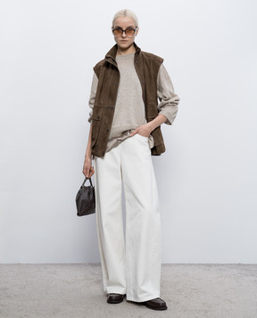 Brunello Cucinelli Бежевый топ из шелка M0C59DZ300