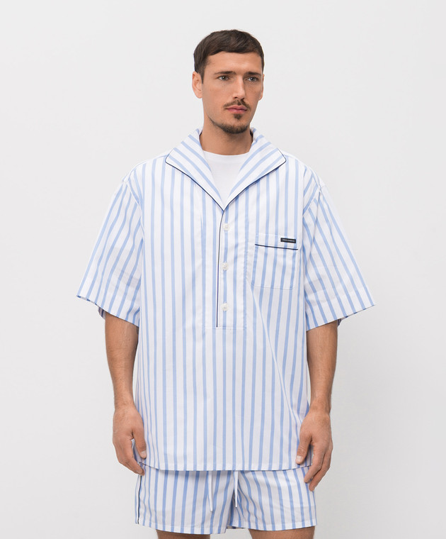 Dolce&Gabbana Белая рубашка в полоску в пижамном стиле с нашивкой логотипа G5OL5TFR52W изображение 3