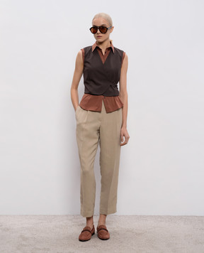 Brunello Cucinelli Коричнева сорочка без рукавів з ланцюжком моніль M0091MA616