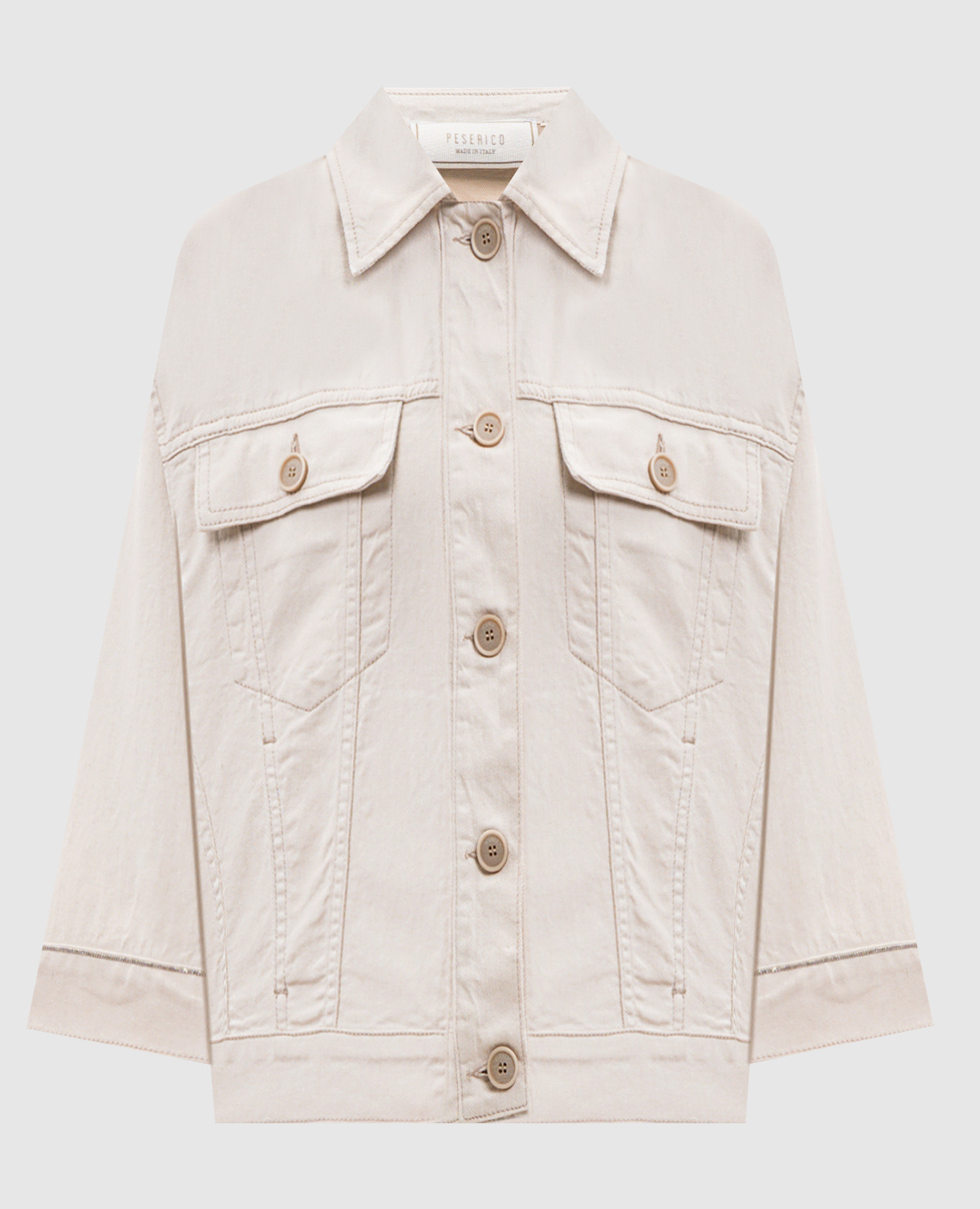 Бежевая джинсовая куртка с льном