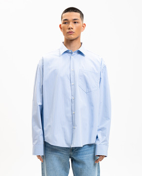 Ami Paris Голубая рубашка в полоску с логотипом USH766CO0219m