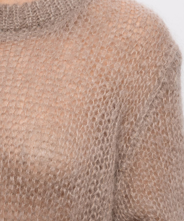 Brunello Cucinelli Бежевый свитер из кашемира и шелка с короткими рукавами MLC349310P изображение 5