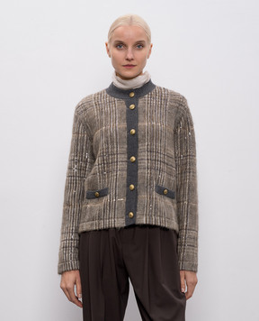 Brunello Cucinelli Коричневый кардиган с мохером, шерстью и кашемиром MBP234906
