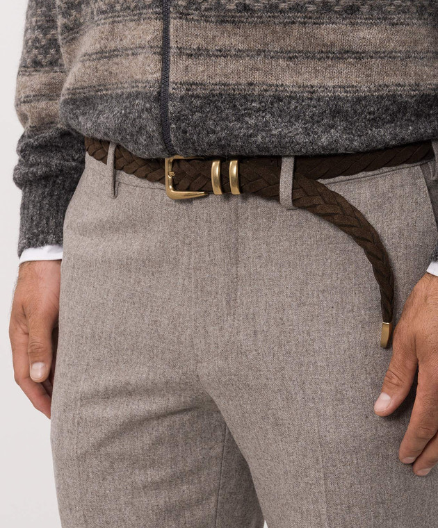 Brunello Cucinelli Коричневый замшевый плетеный ремень MAURP253 изображение 2