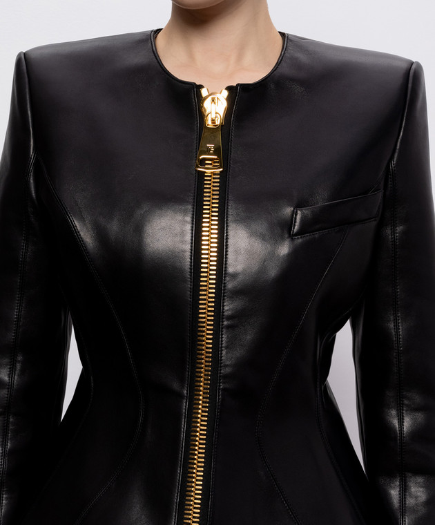 Balmain Черная кожаная куртка с акцентными плечами HF1SK691LC62 изображение 5