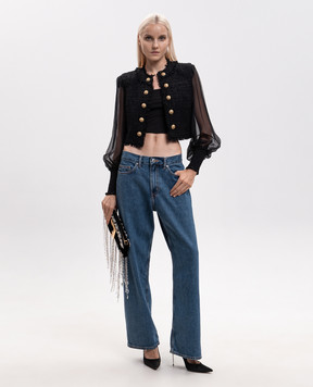 Balmain Черный укороченный твидовый жакет HF1SK911MI74