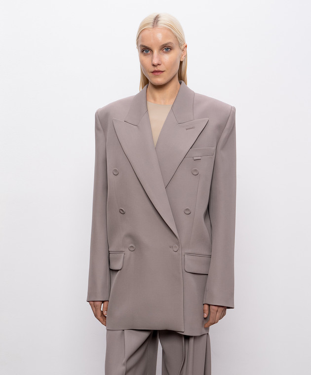 Thierry Mugler Серый двубортный жакет из шерсти 26S1VE04961019 изображение 3