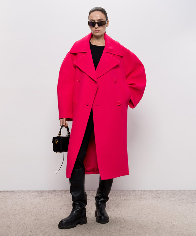 Balenciaga Розовое двубортное пальто из шерсти A009LVTUU16 изображение 2