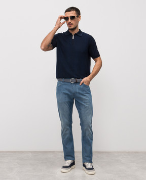 Stefano Ricci Синее поло с шелком в узор K818104P31F26170