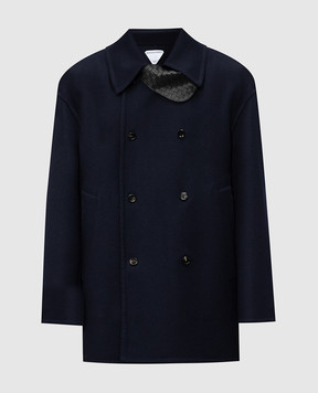 Bottega Veneta Синє двобортне пальто з кашеміру 866582V6E40