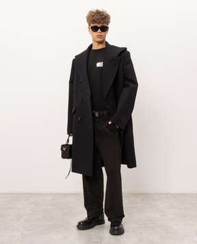 Balenciaga Черное двубортное пальто из шерсти с капюшоном A00AEYTUT15