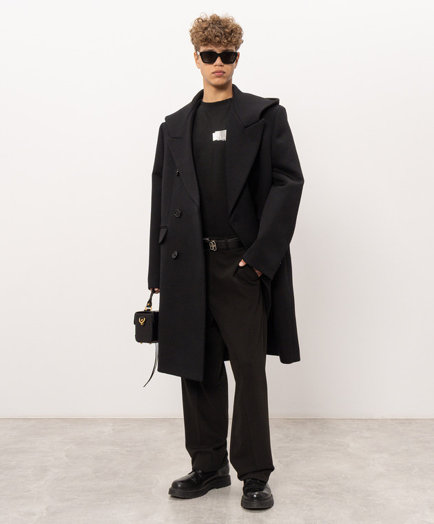 Balenciaga Черное двубортное пальто из шерсти с капюшоном A00AEYTUT15 изображение 2