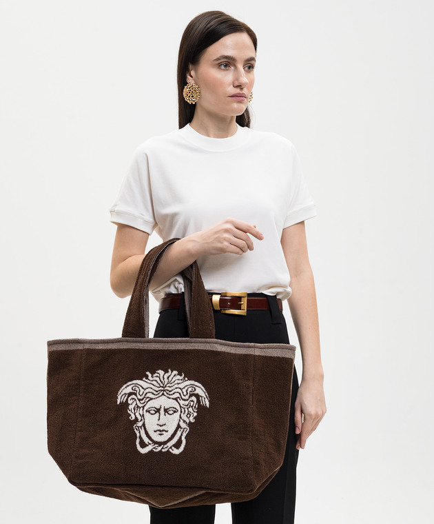 Versace Коричнева махрова сумка-тоут з візерунком Medusa 10246191A17767 зображення 2