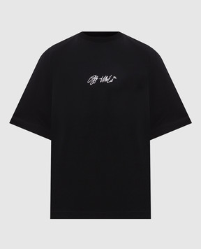 Off-White Чорна футболка з вишивкою логотипа 44MAA120F26J011