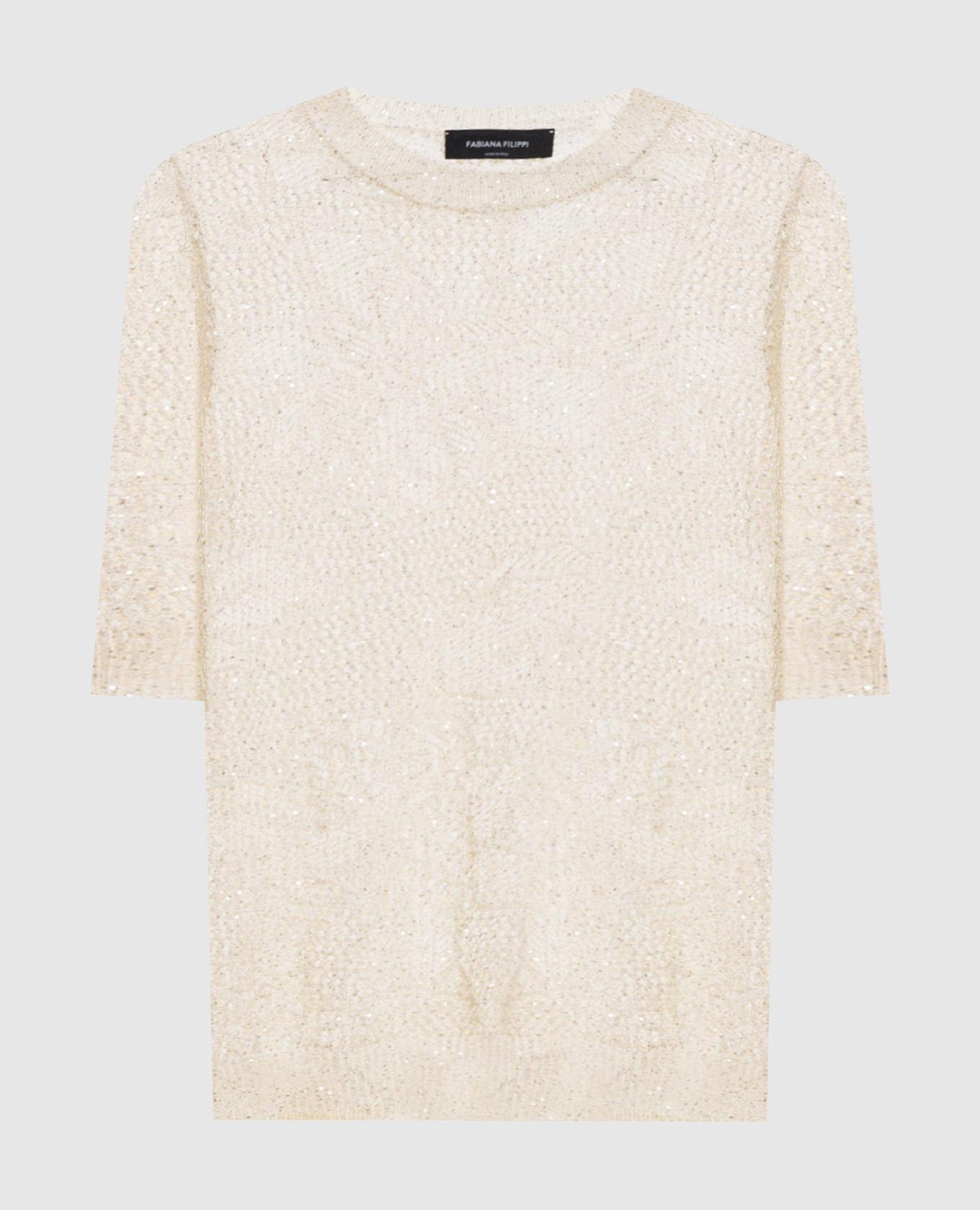 

Ажурный топ цвета айвори с пайетками, Бежевый, Топы