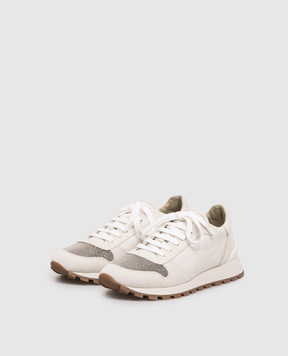 Brunello Cucinelli Сірі комбіновані кросівки з ланцюжком моніль MZ58G1960