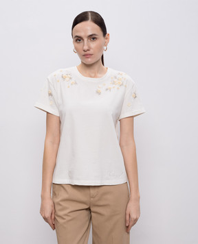 Twinset Футболка кольору айворі з квітковою аплікацією 261TP202C