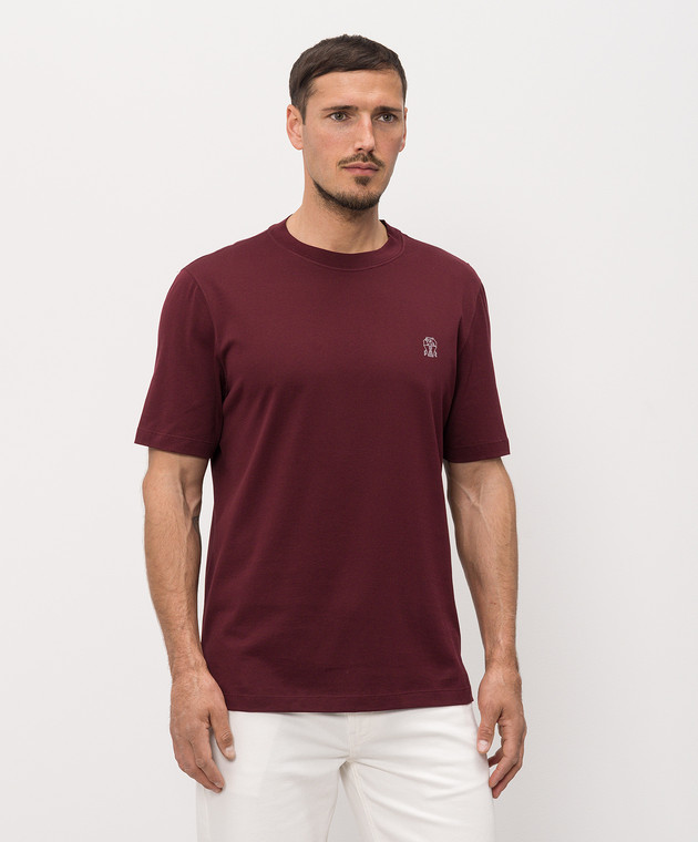 Brunello Cucinelli Бордова футболка з емблемою M0B138440 зображення 2