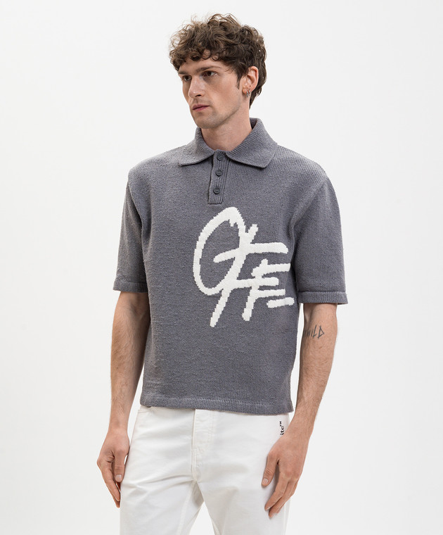 Off-White Серое поло с леном с узором логотипа 44MHV009S26K001 изображение 3