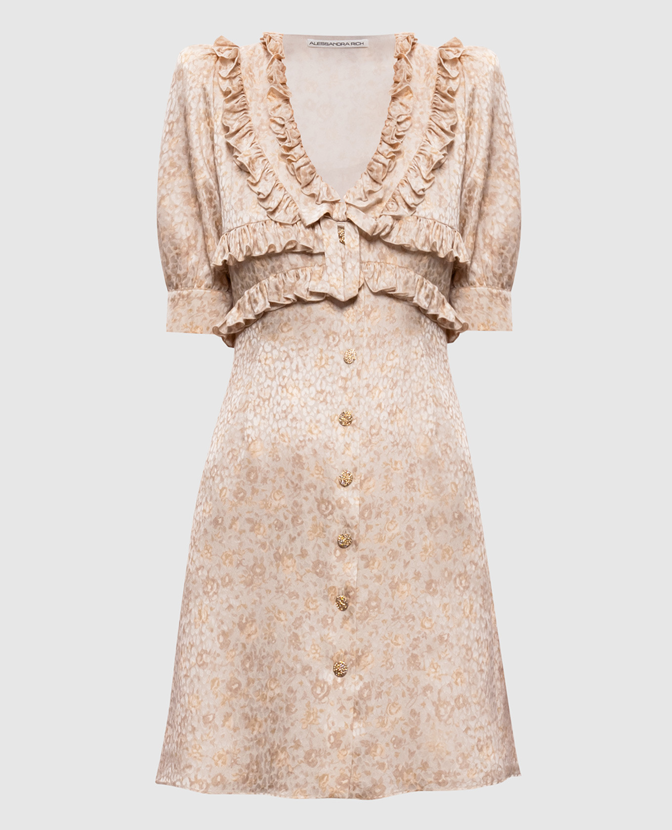 

Бежевое платье мини из шелка с рюшами, Бежевый, Повседневные платья