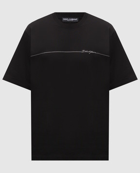 Dolce&Gabbana Черная футболка с контрастной вышивкой логотипа G8PN9ZG7P9N