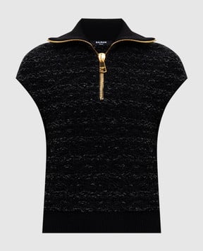 Balmain Чорний тідовий топ з блискавкою FF0GB025KJ16