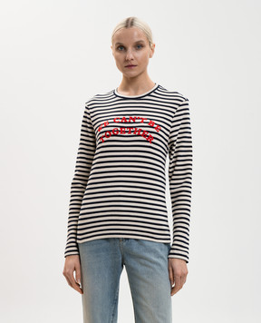 Alexander McQueen Белый джемпер в полоску с вышивкой надписи 857886QLAFI