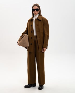 Ami Paris Коричневое пальто из шерсти с логотипом UJK824WV0078