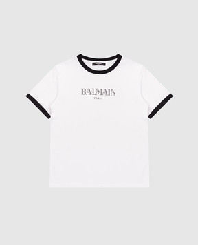 Balmain Дитяча біла футболка з логотипом BY8P41Z36721214