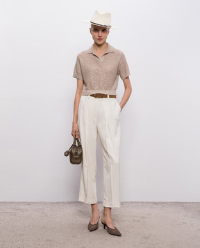 Brunello Cucinelli Бежевый топ из льна, кашемира и шелка в пайетке MDJ547605