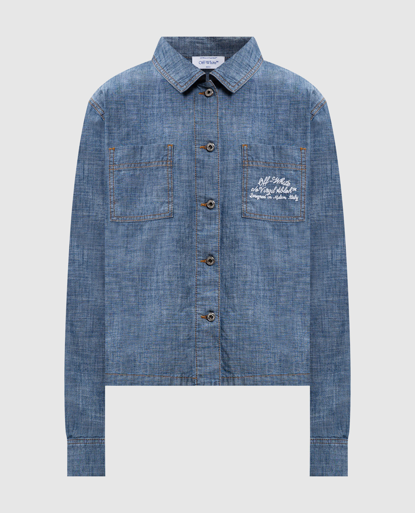Голубая джинсовая рубашка с вышивкой логотипа