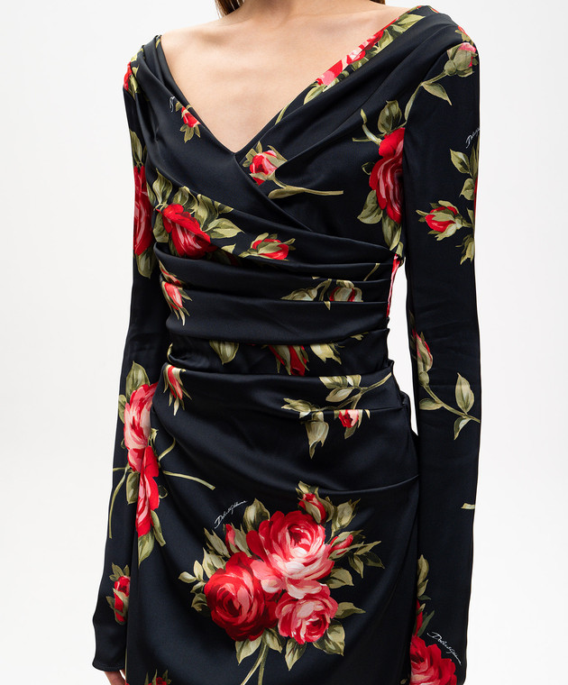 Dolce&Gabbana Чорна сукня в принт з драпіруванням F60DHTFSICD зображення 5