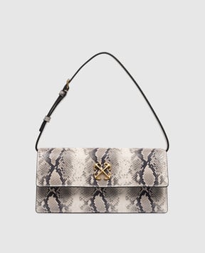 Off-White Бежева шкіряна сумка Jitney 1.0 з принтом під шкіру пітона OWNN172S26LEA003