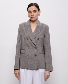 Peserico Серый двубортный жакет из шерсти и льна A0171205814