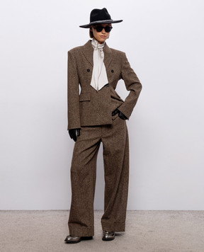 Brunello Cucinelli Коричневый двубортный жакет с шерстью MD0027246