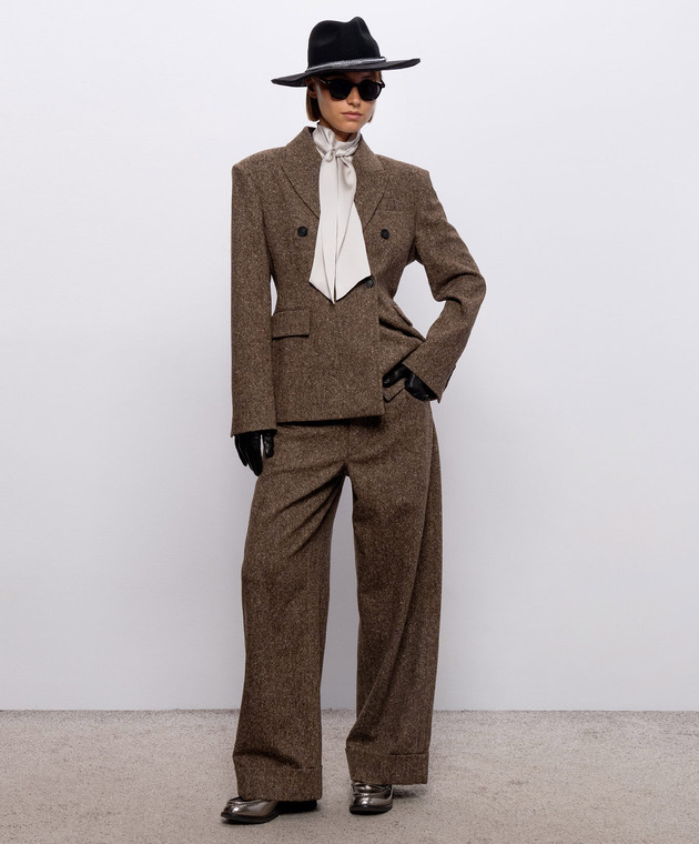Brunello Cucinelli Коричневый двубортный жакет с шерстью MD0027246 изображение 2