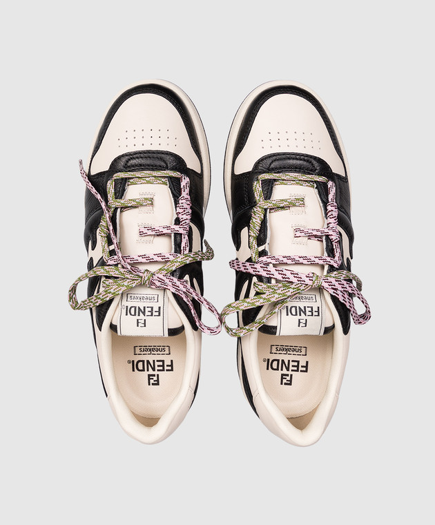 Fendi Бежевые кожаные кроссовки Match 8E8943AY1Q изображение 4