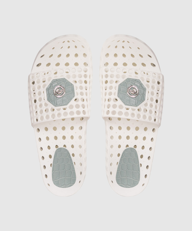 Stefano Ricci Білі перфоровані слайдери з фактурною емблемою UT50G776CS зображення 4