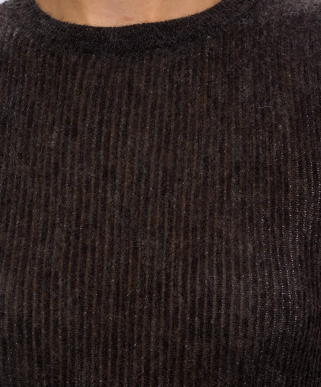 Brunello Cucinelli Коричневий топ з вовни та шовку з люрексом MFR493700 зображення 5