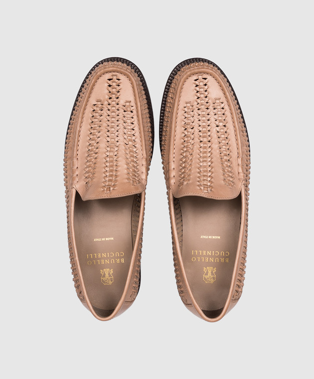 Brunello Cucinelli Бежевые кожаные лоферы с плетением MPUHJUF659 изображение 4