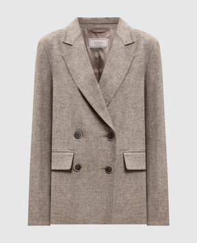 Peserico Бежевий двобортний жакет з льону S01227F02598