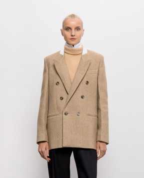 Victoria Beckham Бежевий двобортний жакет Beatrice з вовною 1326WJK007353C