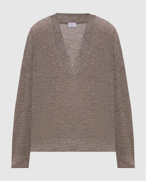 Brunello Cucinelli Коричневий пуловер з льоном M8Q257102